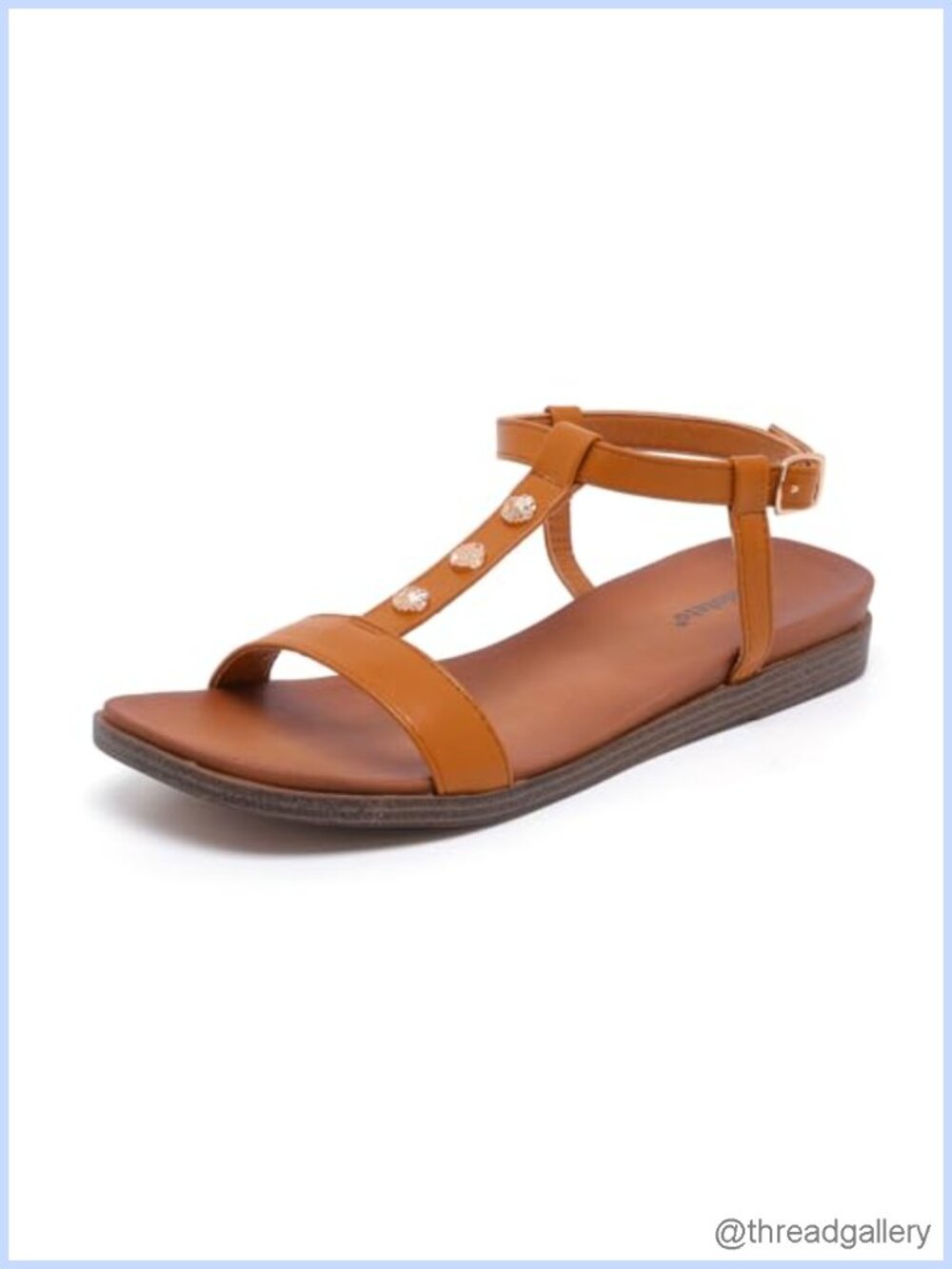Women's T-Strap Flat Sandals Square Toe Adjustable Buckle Faux Leather